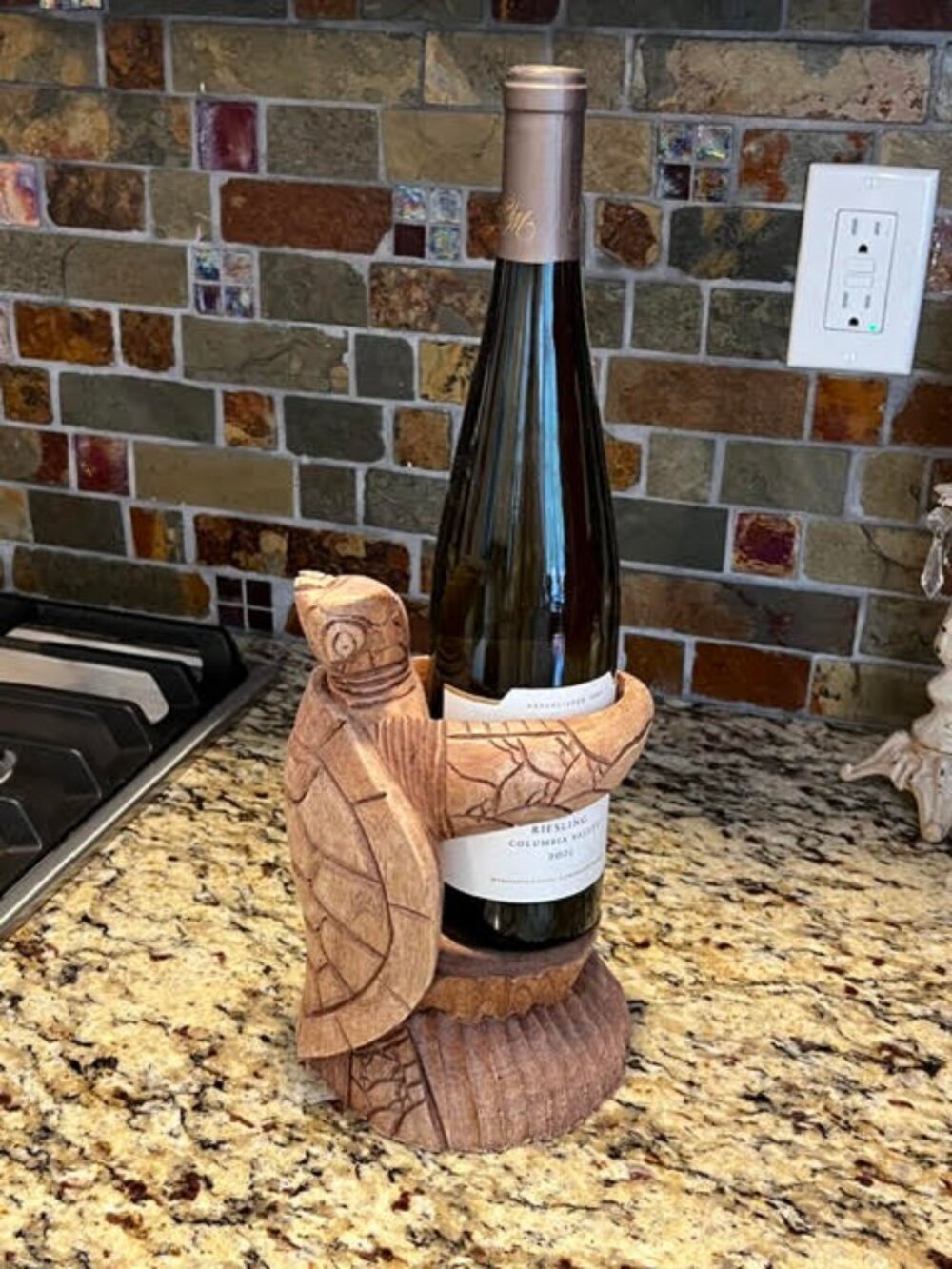 Hand-carved Sea Turtle Wine Bottle Holder